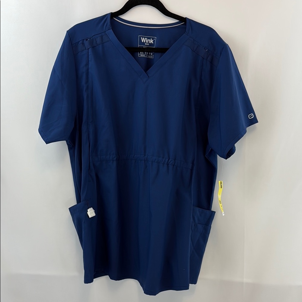 NWT Wink Deep Blue V-Neck Scrub Top with Side Zippers and Pockets XL